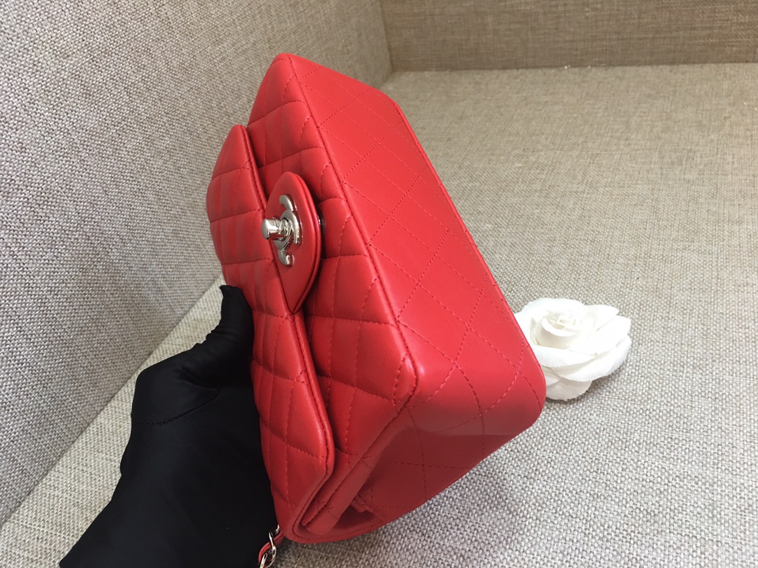 Small Classic Flap Lambskin Bag A01116 Red/Silver